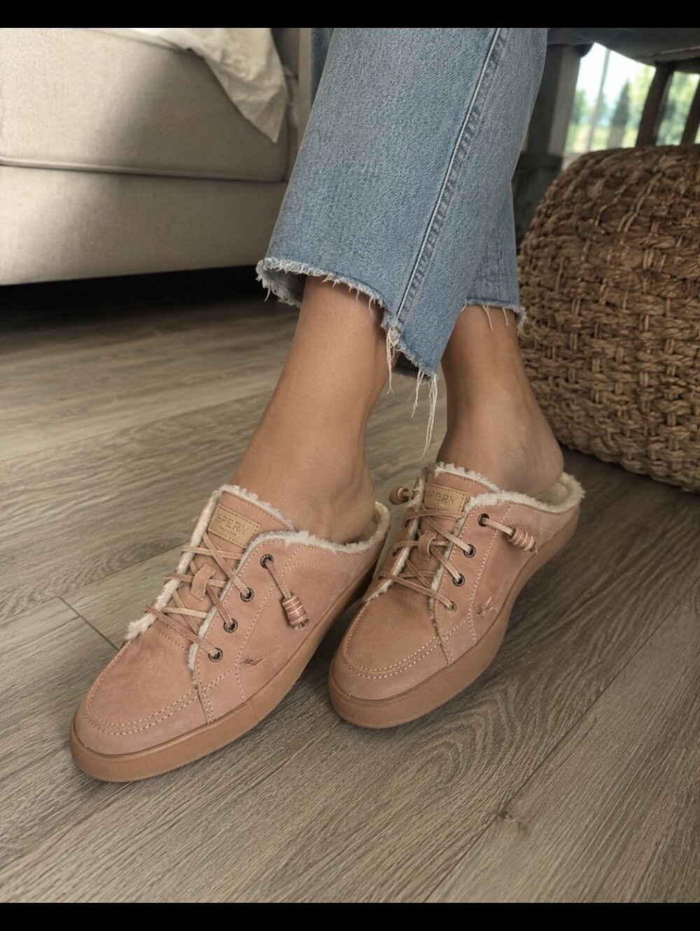 Sperry Crest Cozy Mule Sneaker Shearling Lined Nubuck Rose Women's Size 6.5